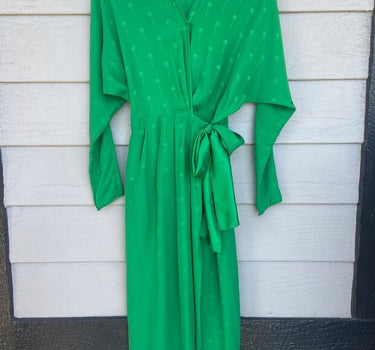 Johanna Ortiz Green Drape Dress w/ Palm Print MSRP $1,450 -s