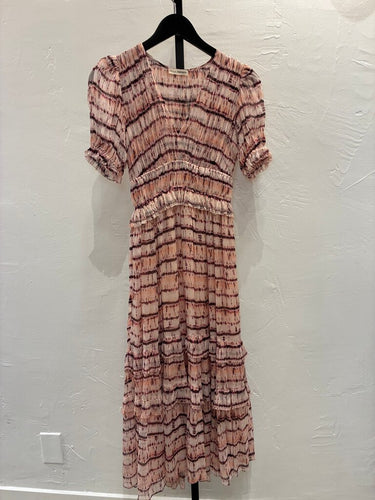 Ulla Johnson Pink Striped Silk Midi Dress Size 0