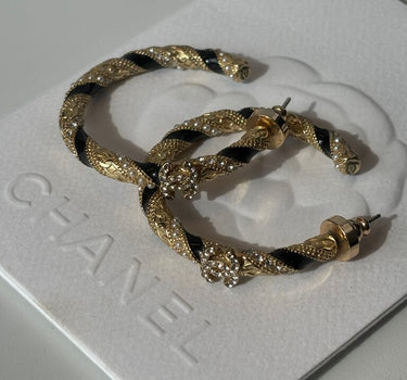 Chanel Gold and Black Twisted Hoop Earrings