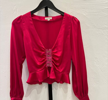 For Love and Lemons Pink Satin Long Sleeve Top Size XS