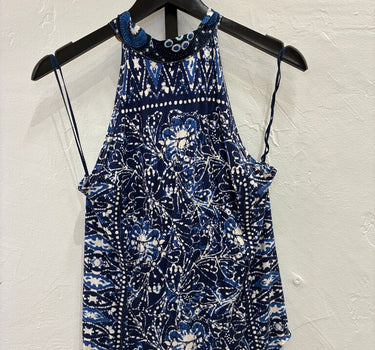 Free People Blue Floral Print Halter Top Size M