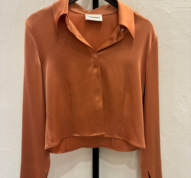 Nanushka Cropped Satin Button-Up Shirt Size M