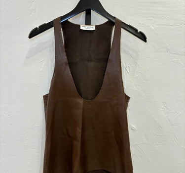 Saint Laurent Brown Leather Tank Top Size 38