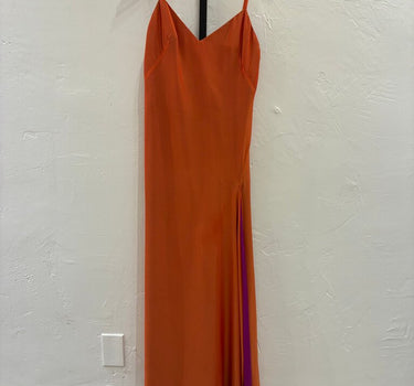 Versace Classic Orange Color Block Silk Maxi Dress w/slit sz 44