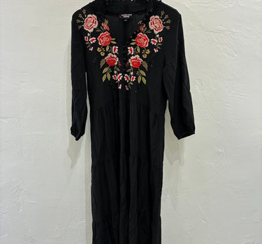 Johnny Was Black Embroidered Maxi Dress sz S