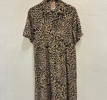 Johnny Was Leopard Print Midi Button Up Dress sz S