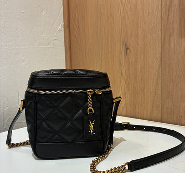 YSL Black Quilted Crossbody Bag w gold detail