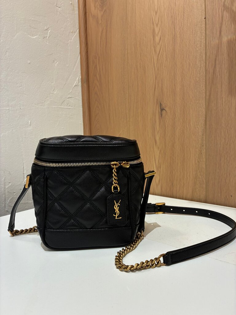 YSL Black Quilted Crossbody Bag w gold detail