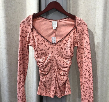 Maeve Long Sleeve Pink Patterned Top Size XS