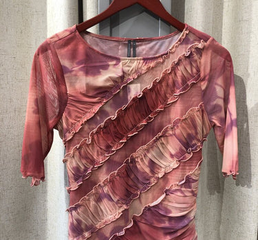 Anthropologie Pink Ruffle Detail Sheer Top Size Small