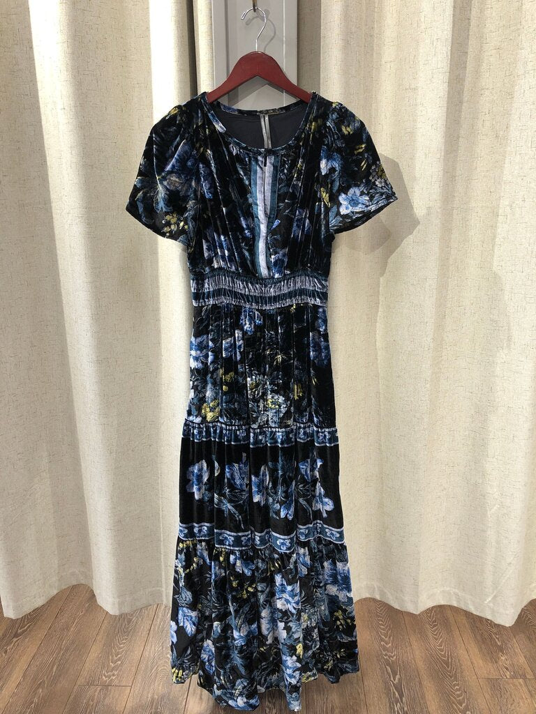 Anthropologie Floral Velvet Maxi Dress Size XS