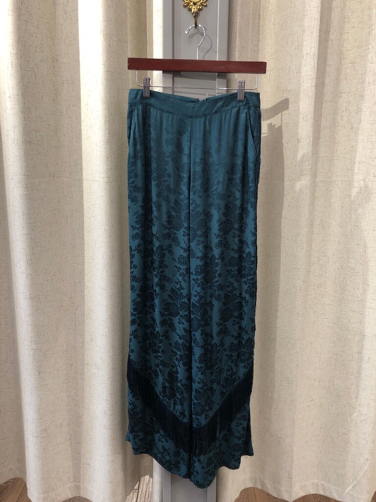 Anthropologie Green Floral Print Fringe Trousers Size 2
