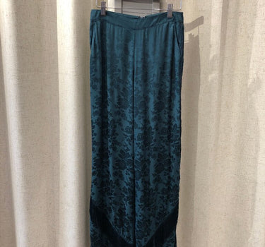 Anthropologie Green Floral Print Fringe Trousers Size 2