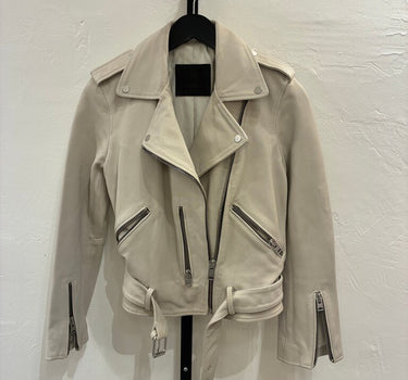 All Saints Ivory Leather Biker Jacket- M