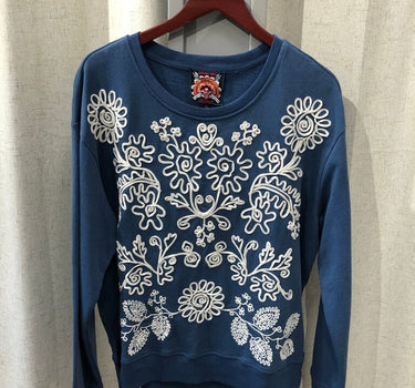 Johnny Was Embroidered Blue Sweatshirt size XL