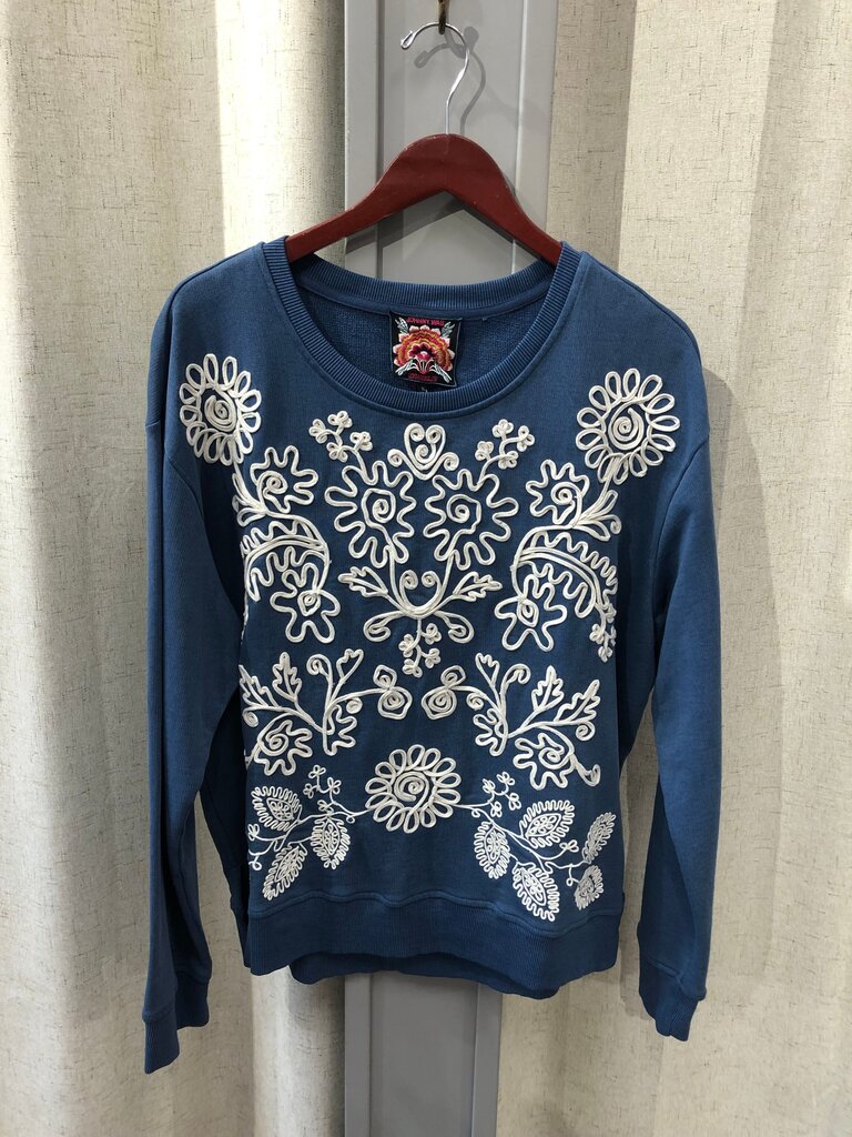 Johnny Was Embroidered Blue Sweatshirt size XL
