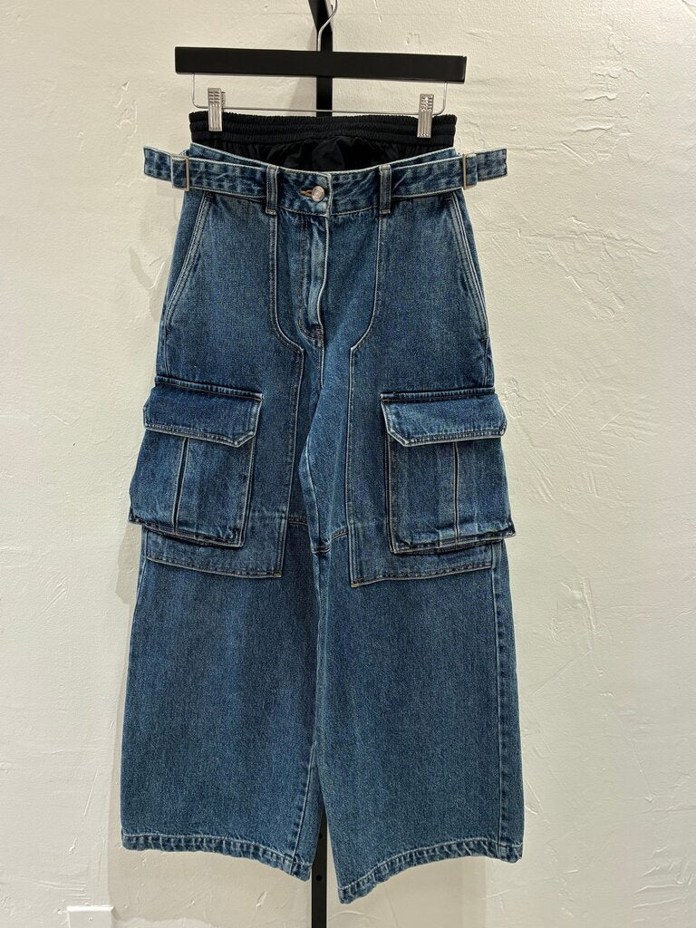 Juun-J Denim Cargo Pant w Nylon Waist sz 0