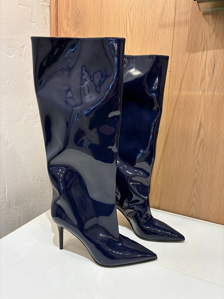 Le Silla Navy Patent Leather Pointed Toe Boots Size 38