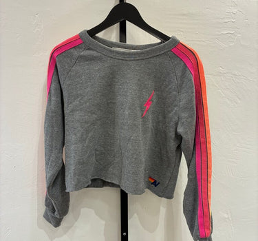 Aviator Nation Grey Cropped Sweatshirt w/ Colored Stripes sz M