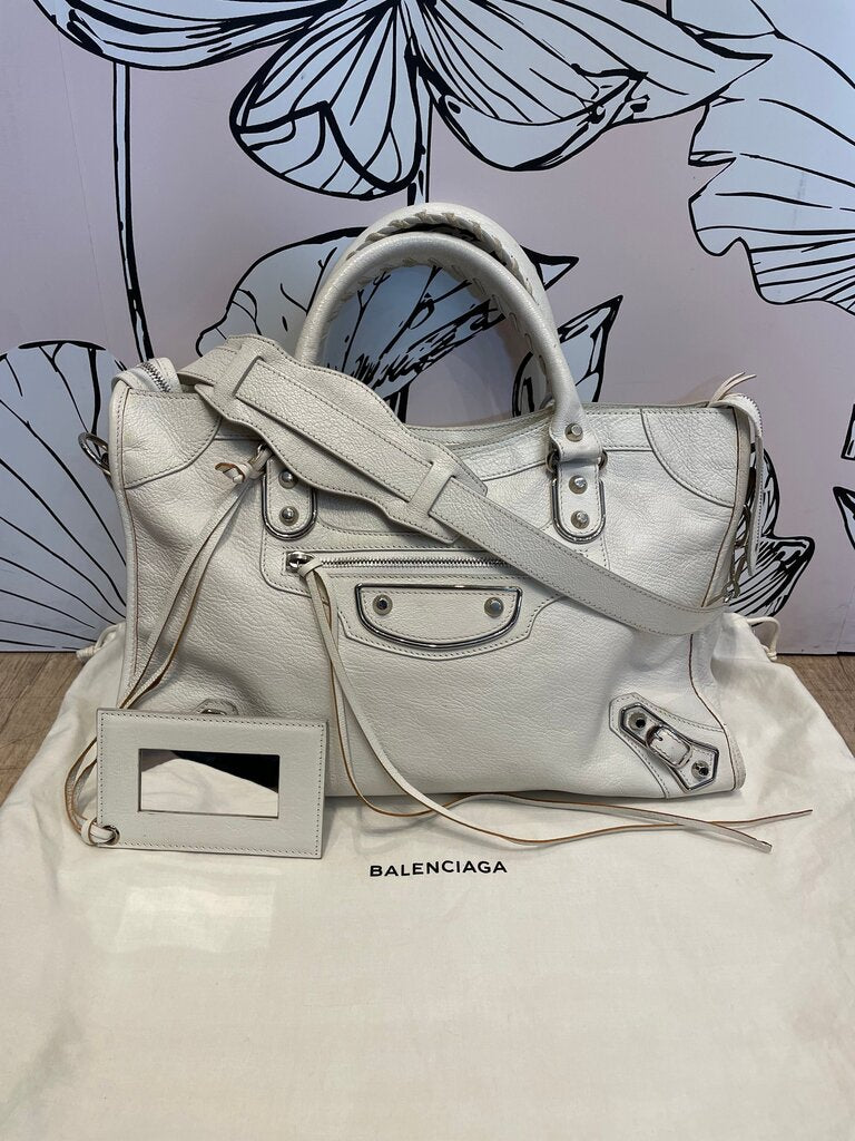 Balenciaga White City Leather Handbag