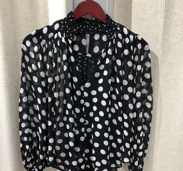 Anthropologie Black and White Polka Dot Blouse size XS