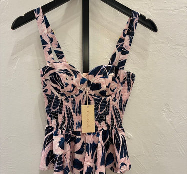 Hutch Navy and Pink Floral Print Peplum Top Size XXS