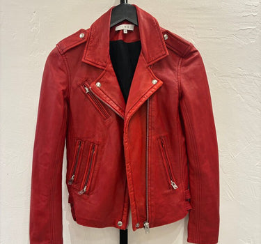 Iro Leather Red Moto Jacket Size 38