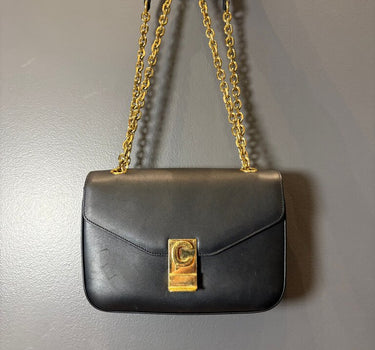 Celine Black Leather Handbag with Gold Chain Strap