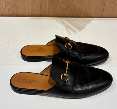 Gucci Black Leather Mule Slides sz 37.5