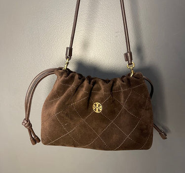 Tory Burch Brown Suede Drawstring Purse