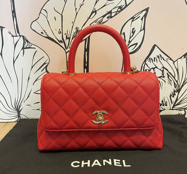 Chanel Red Coco Top Handle Quilted Handbag