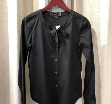 Theory Black Long Sleeve Button-Up Shirt with Bow Size Small
