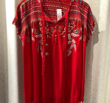 Johnny Was Embroidered Red Tunic Size Large