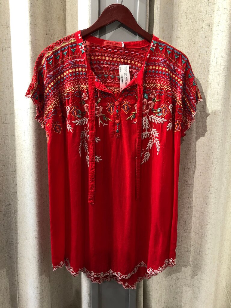 Johnny Was Embroidered Red Tunic Size Large