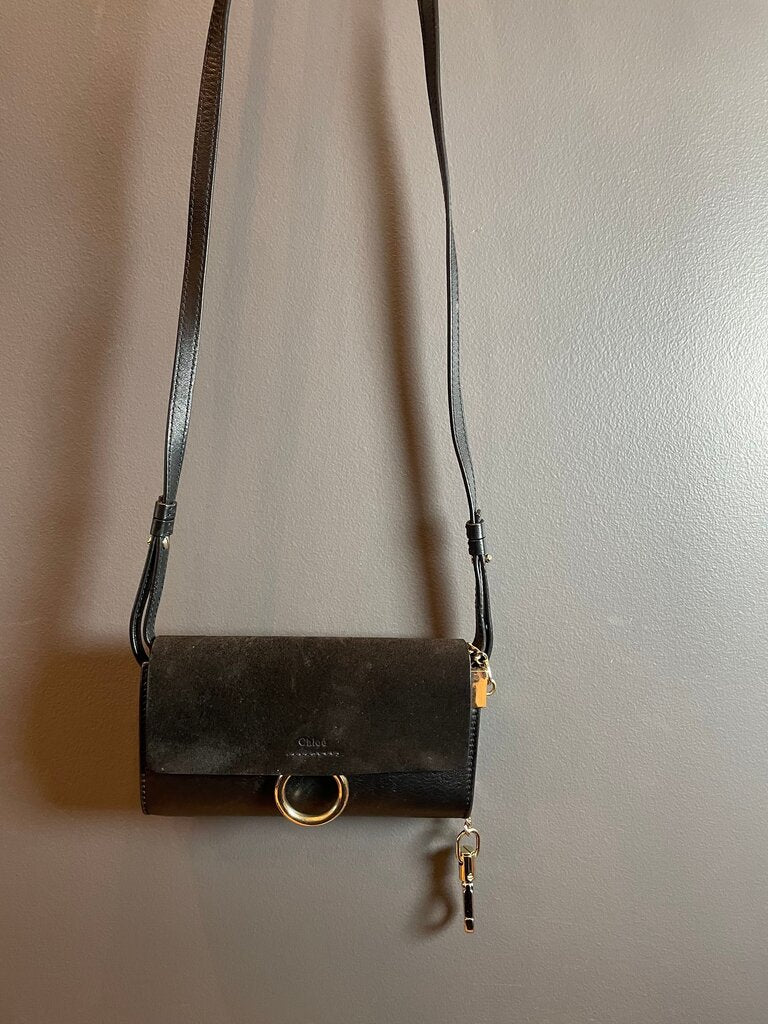 Chloe Faye Black Wallet w/ crossbody chain