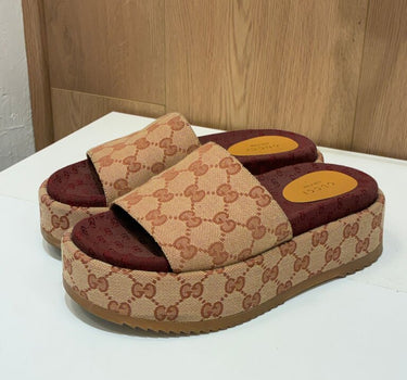 Gucci Platform Canvas Monogram Slide Sandals Size 36