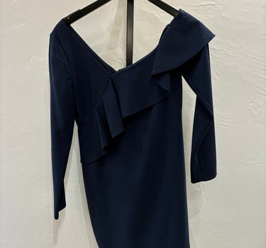 Black Halo Navy Off-The-Shoulder Dress with Ruffle sz 6