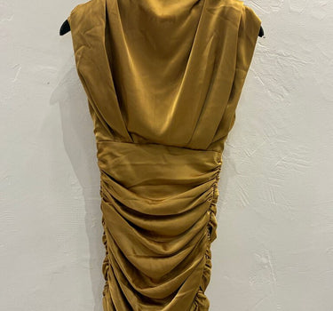 Babaton Sleeveless Ruched Gold Midi Dress sz 0