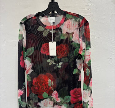 Jade by Johnny Was NWT Floral Black Mesh Long Sleeve Top sz M