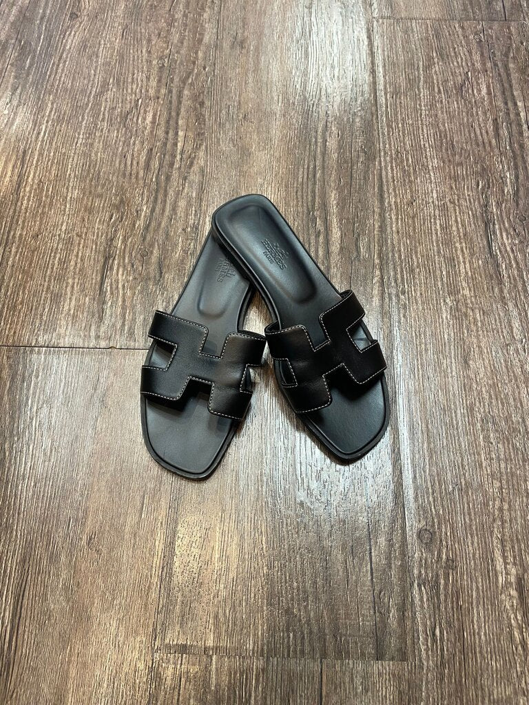 Hermès Oran Black Slide Sandals -36