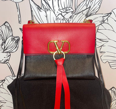 Valentino VRing Red and Black Leather Crossbody Bag