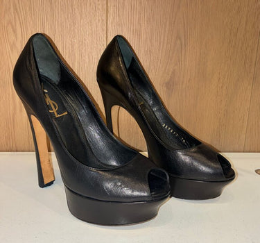 Yves Saint Laurent Black Peep-Toe Heels