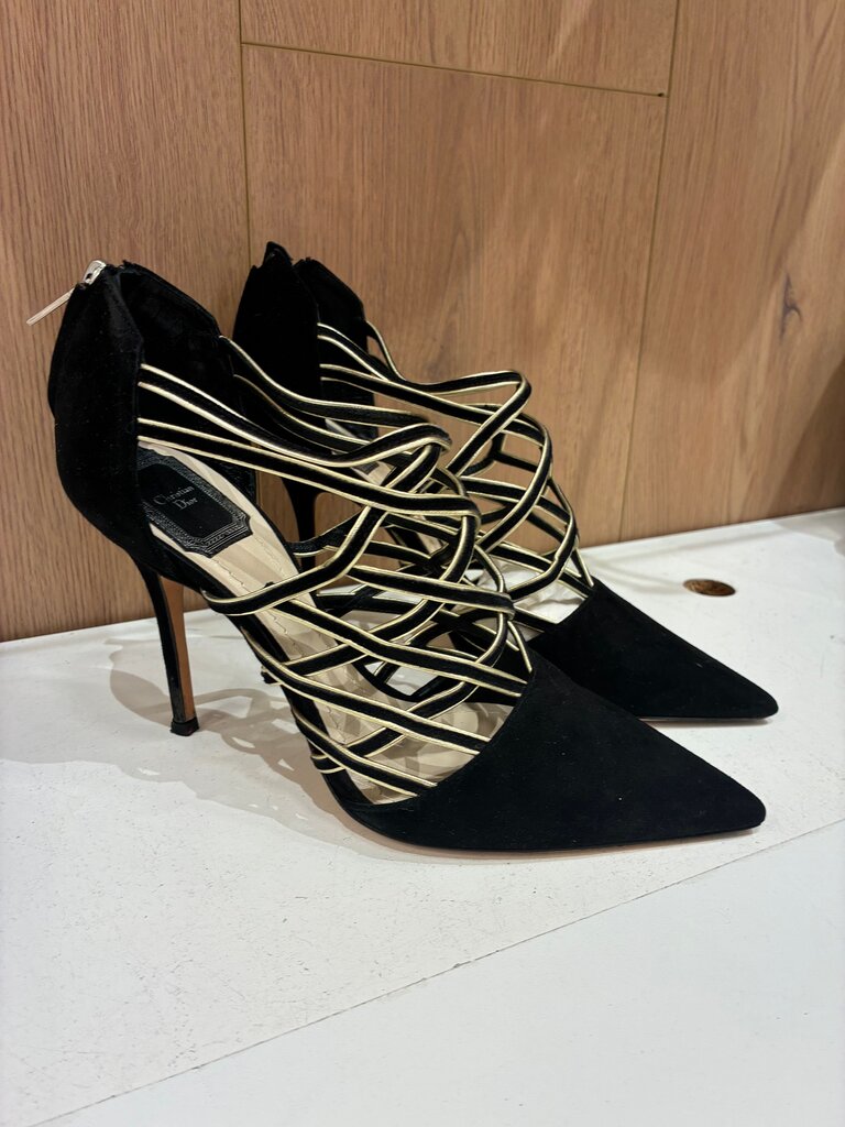 Christian Dior Black and Gold Strappy Heels Size 38.5