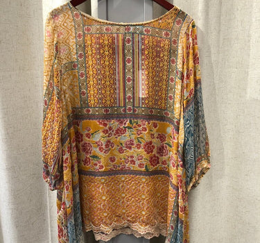 Johnny Was Sheer and Velvet Floral Print Top Size XL