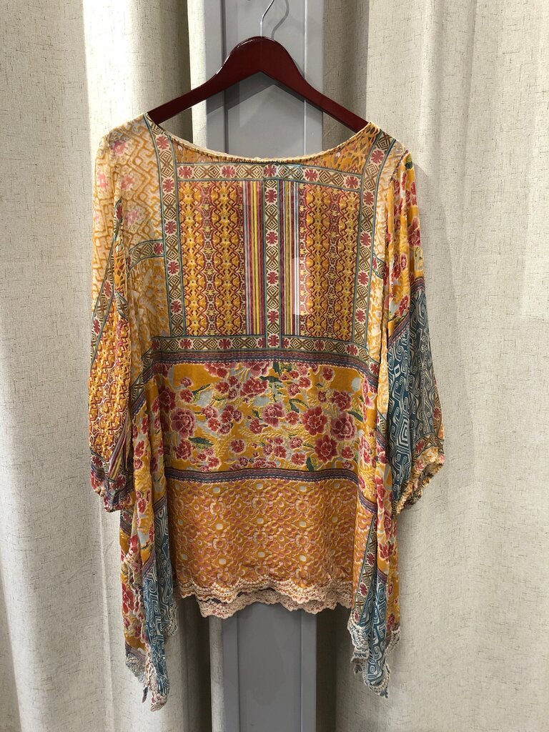 Johnny Was Sheer and Velvet Floral Print Top Size XL