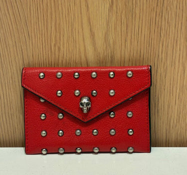 Alexander McQueen Red Studded Wallet with Skull Detail