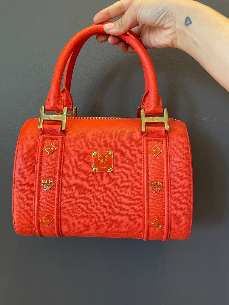 MCM Red Orange Small Handbag w/ Gold Detail