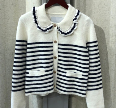 NVLT Striped Cardigan Sweater with Ruffled Collar size S