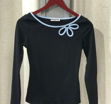 Princess Polly Black Long Sleeve Top with Blue Accents size 2