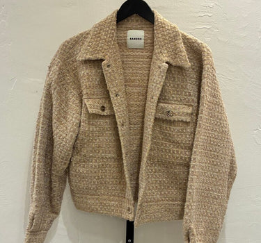 Sandro Tweed Beige Cropped Jacket sz 36